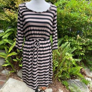 Forever stripped knit woven dress, brown and black